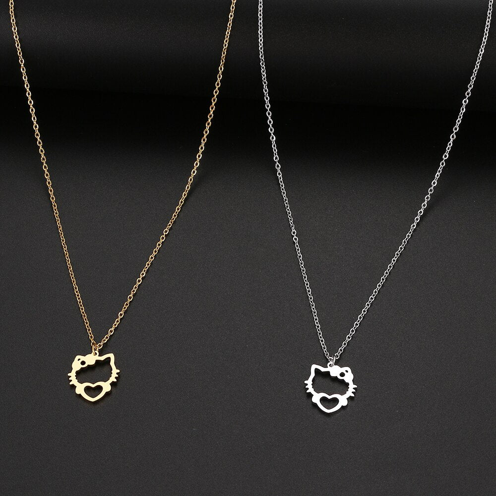 Stainless Steel Necklaces Hollow Kitten Bow Pendants Chain Choker Jewellery Necklace For Women Jewelry Wedding Gifts NEW