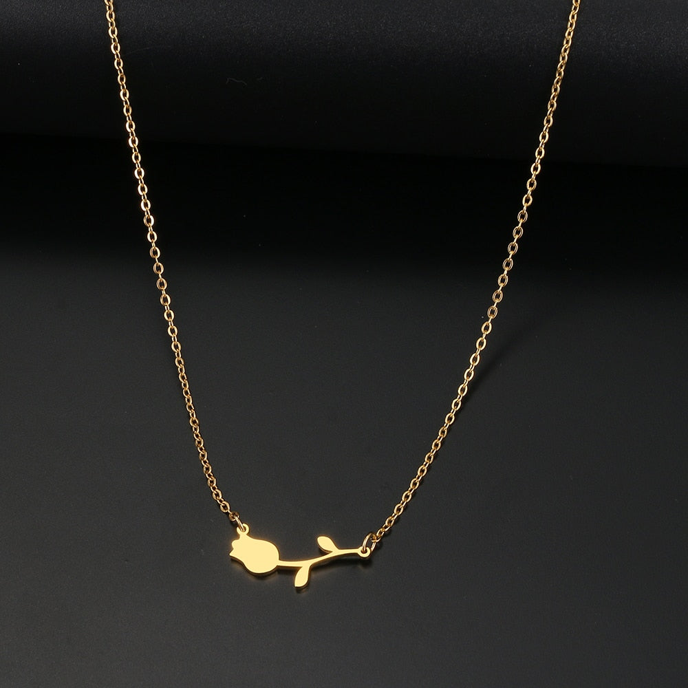 Stainless Steel Necklaces Rose Valentines Pendant Collar Chain Necklace For Women Jewelry Wedding Party Wife Gifts 1Pcs
