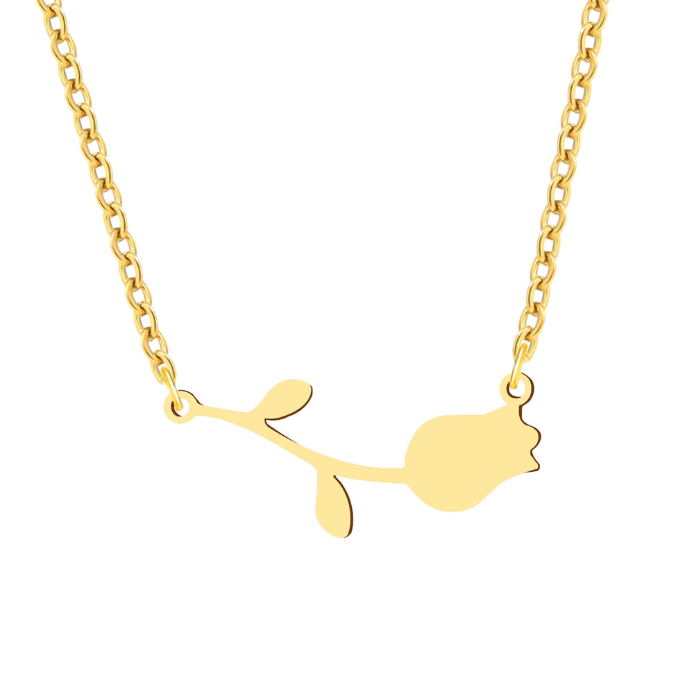 Stainless Steel Necklaces Rose Valentines Pendant Collar Chain Necklace For Women Jewelry Wedding Party Wife Gifts 1Pcs