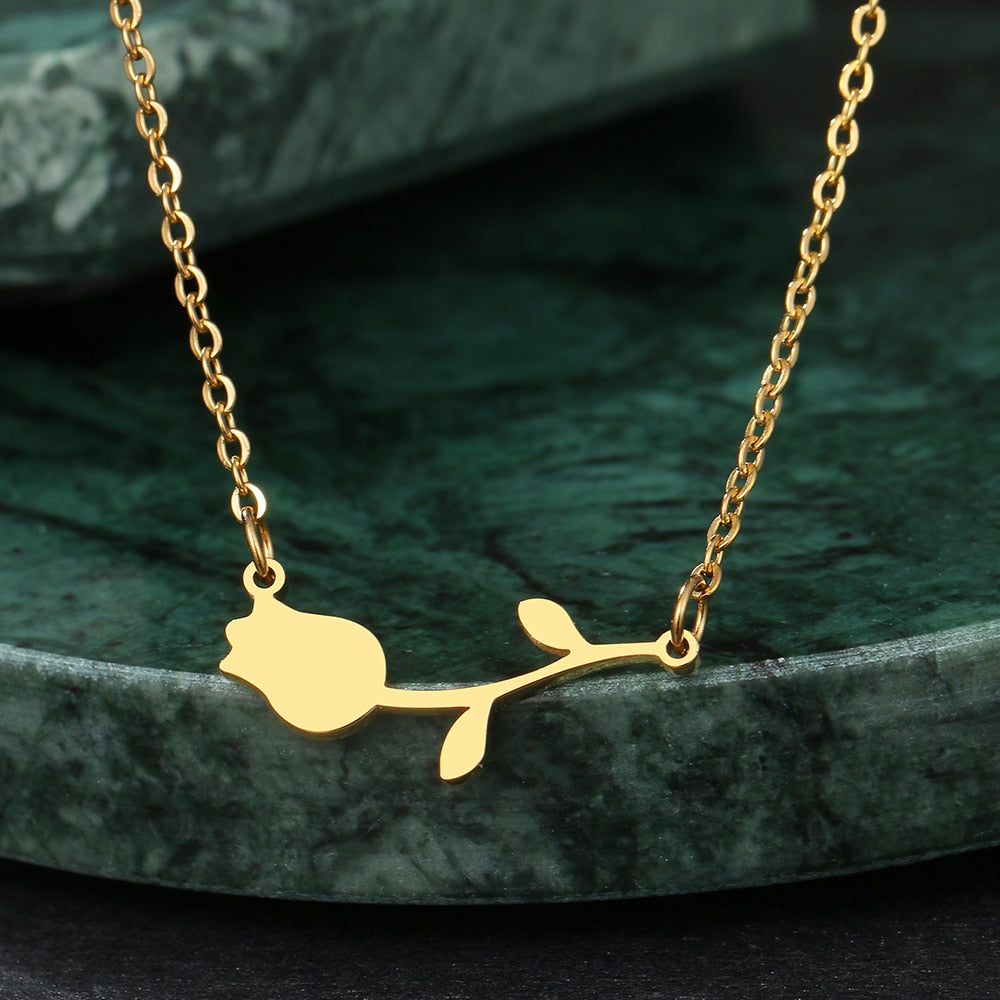Stainless Steel Necklaces Rose Valentines Pendant Collar Chain Necklace For Women Jewelry Wedding Party Wife Gifts 1Pcs
