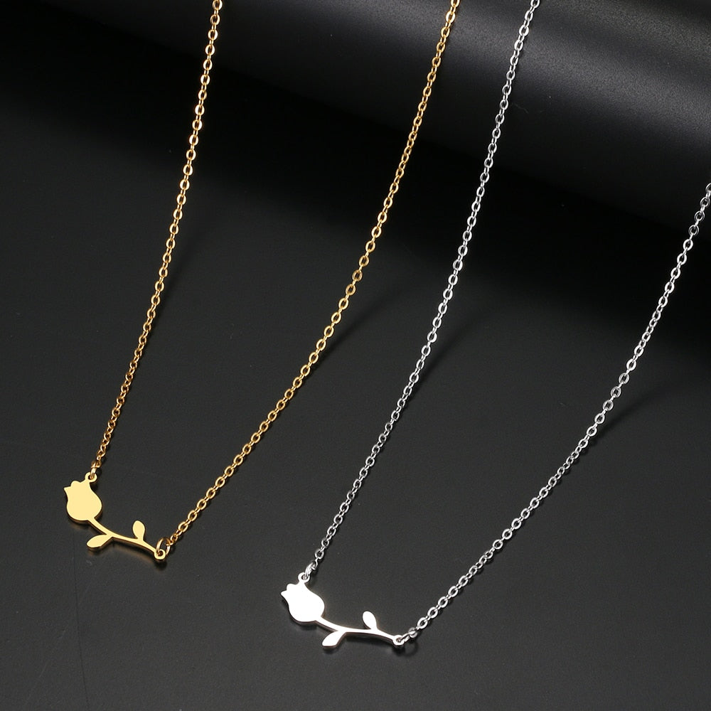 Stainless Steel Necklaces Rose Valentines Pendant Collar Chain Necklace For Women Jewelry Wedding Party Wife Gifts 1Pcs