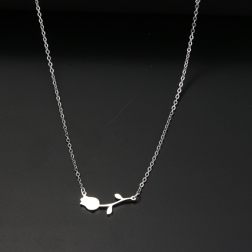 Stainless Steel Necklaces Rose Valentines Pendant Collar Chain Necklace For Women Jewelry Wedding Party Wife Gifts 1Pcs