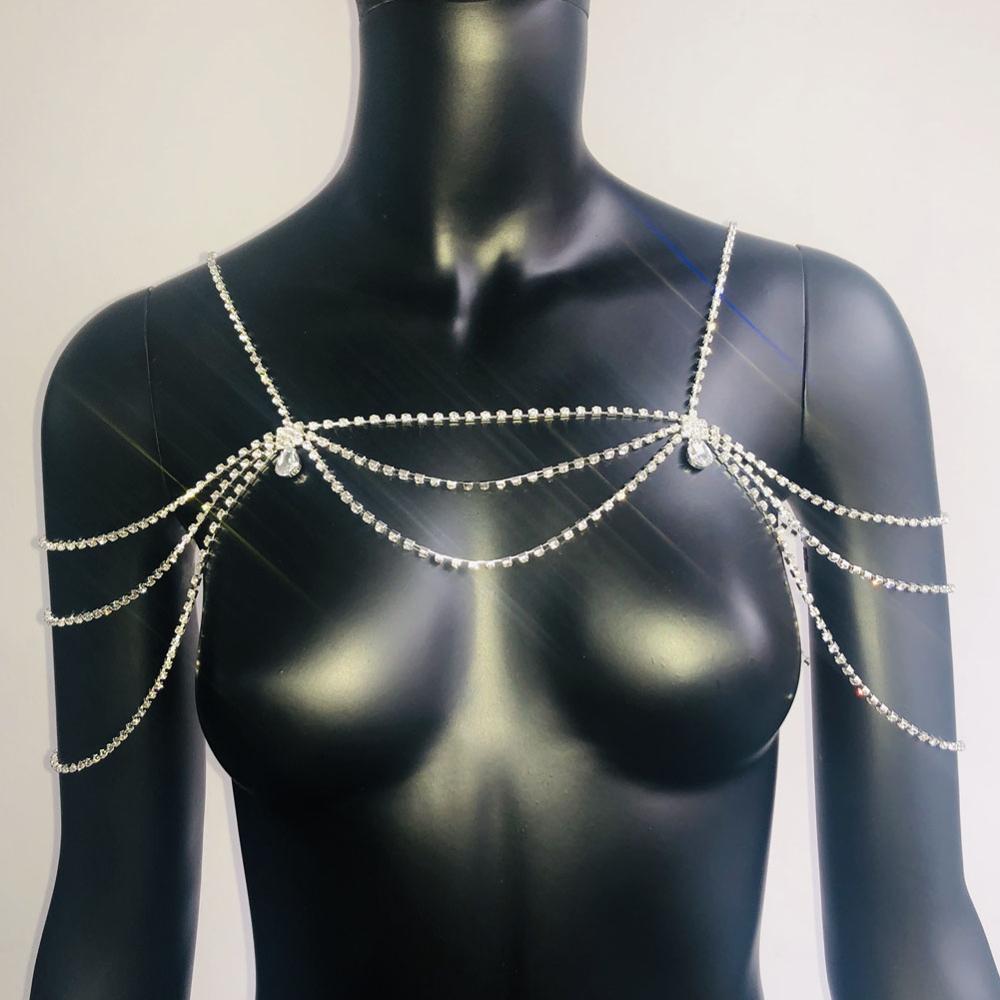 Stonefans Handmade Bridal Rhinestone Shoulder Necklace Chain for Women Wedding Crystal Body Shoulder Jewelry Statement Necklace