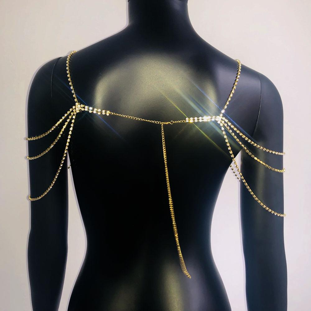 Stonefans Handmade Bridal Rhinestone Shoulder Necklace Chain for Women Wedding Crystal Body Shoulder Jewelry Statement Necklace