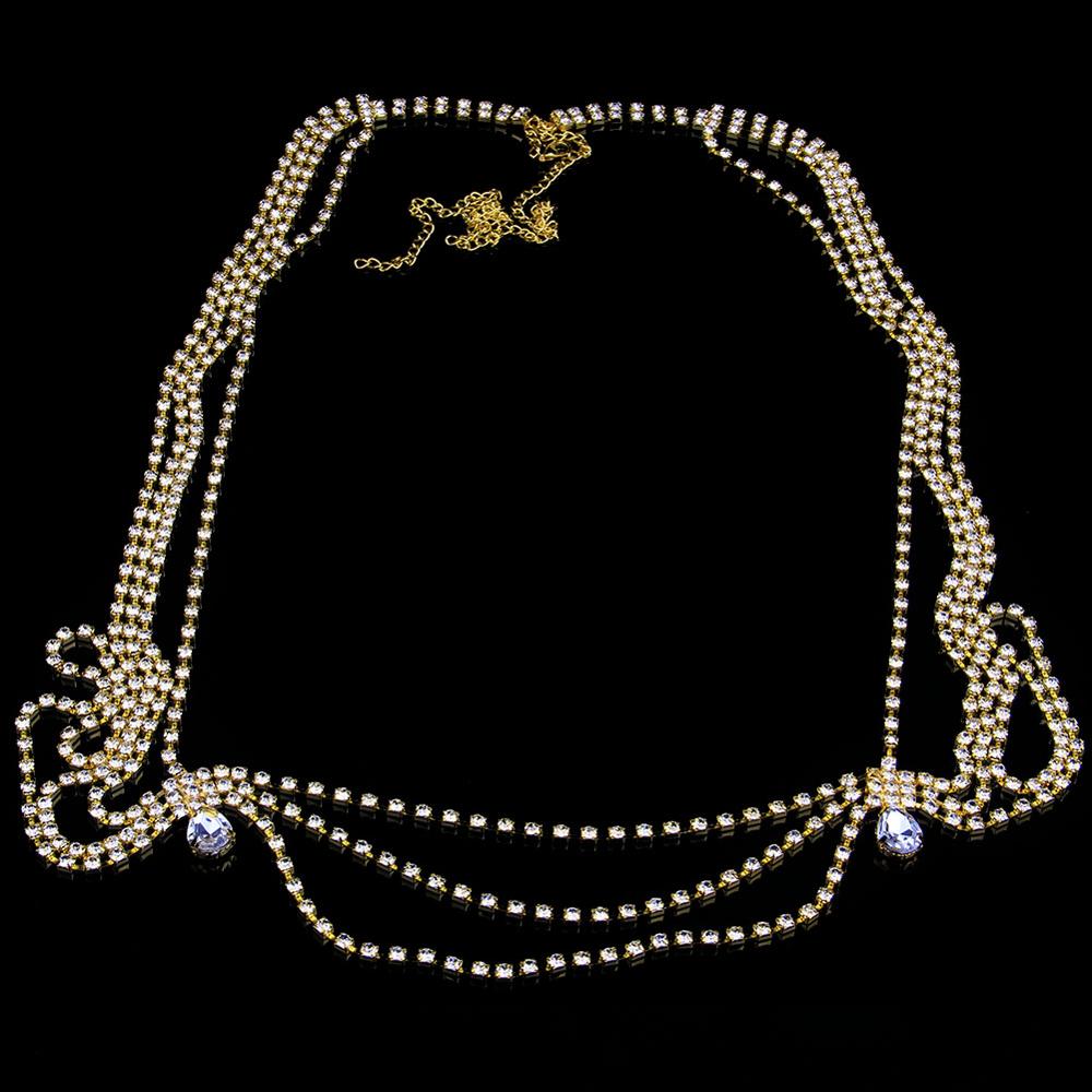 Stonefans Handmade Bridal Rhinestone Shoulder Necklace Chain for Women Wedding Crystal Body Shoulder Jewelry Statement Necklace