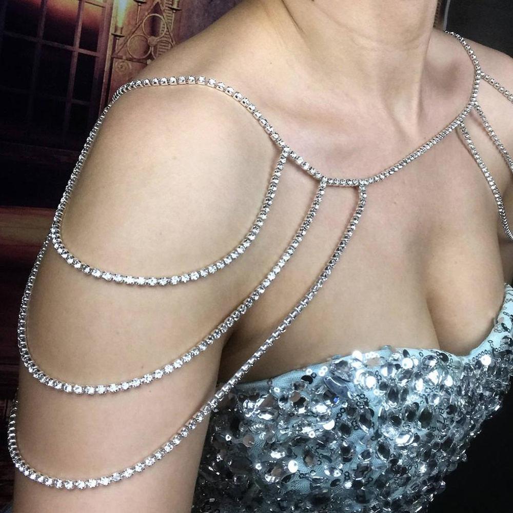 Stonefans Rhinestone Jewelry Bridal Shoulder Chain Necklace for Women Handmade Shoulder Jewelry Wedding Statement Necklace Chain