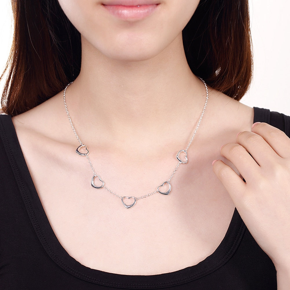 Street Charms 925 Sterling Silver romantic LOVE five hearts Bracelet necklace Jewelry set for women Party wedding gifts