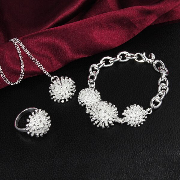 Street all-match 925 sterling Silver Jewelry set for woman Fireworks Pendant necklace bracelet rings Party wedding gifts