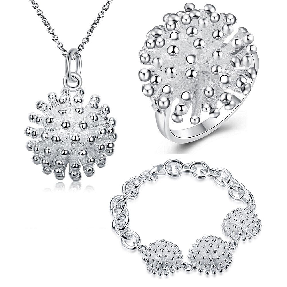 Street all-match 925 sterling Silver Jewelry set for woman Fireworks Pendant necklace bracelet rings Party wedding gifts
