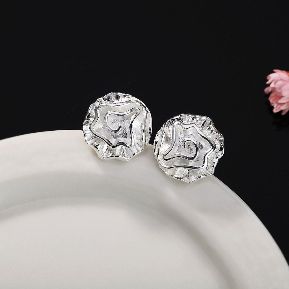 Street 925 Sterling Silver custom rose flower Pendant stud earrings necklace for women wedding Party Jewelry set gifts