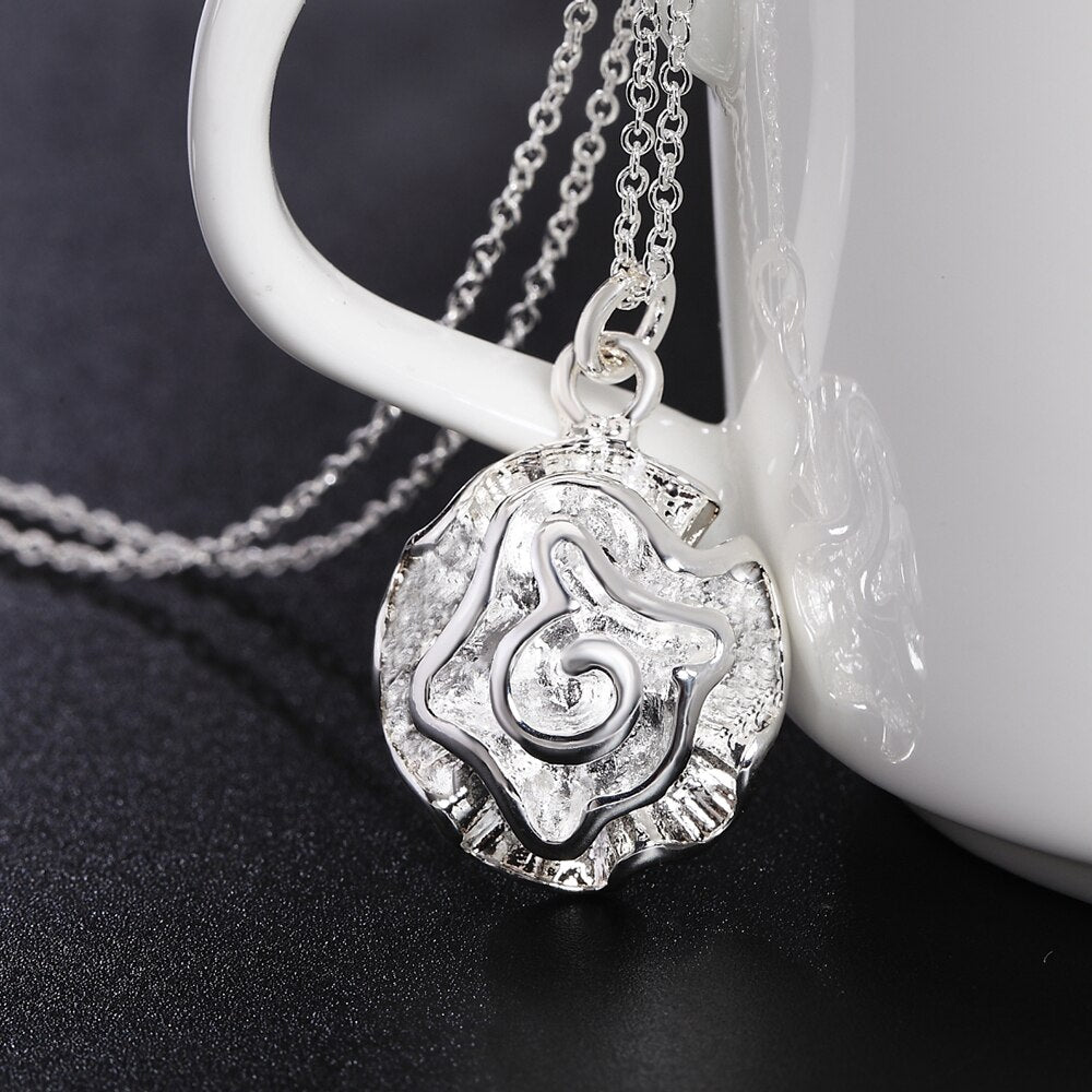 Street 925 Sterling Silver custom rose flower Pendant stud earrings necklace for women wedding Party Jewelry set gifts
