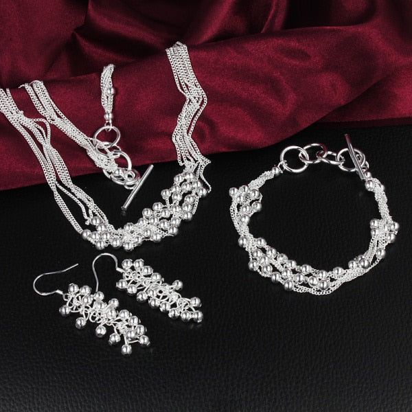 Street 925 Sterling Silver tassel Grape beads Bracelets necklaces earrings Jewelry set for women Party wedding Gifts