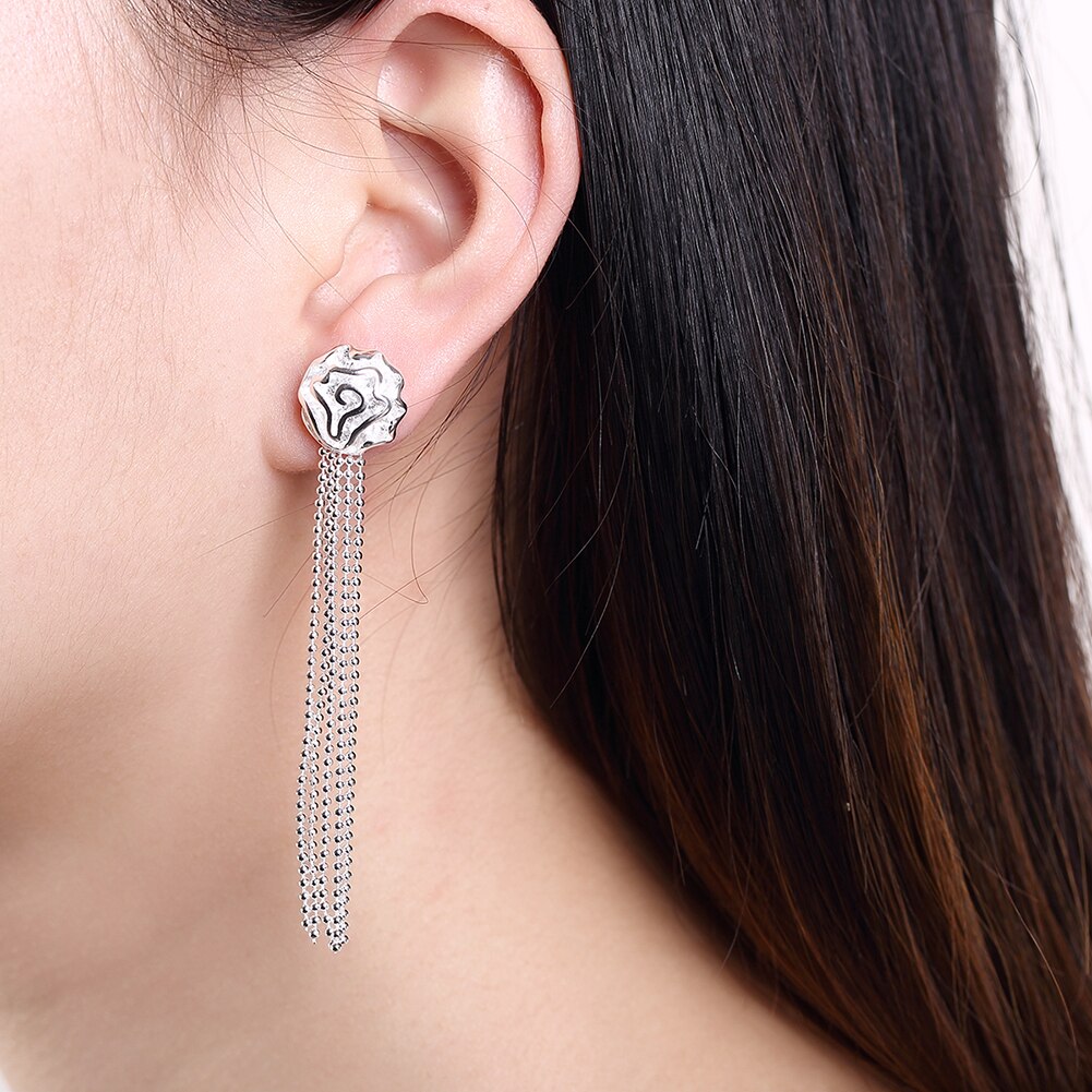 Street 925 sterling Silver charm Rose flower rings necklace bracelet earrings Jewelry set for Women Party wedding gifts