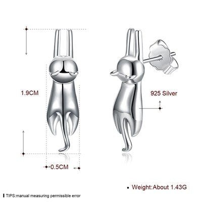 Stud Earrings Pure 925 Sterling Silver Cute Cat Earrings For Women Sterling Silver Jewelry Jewellery Girls Party Jewelry Gifts