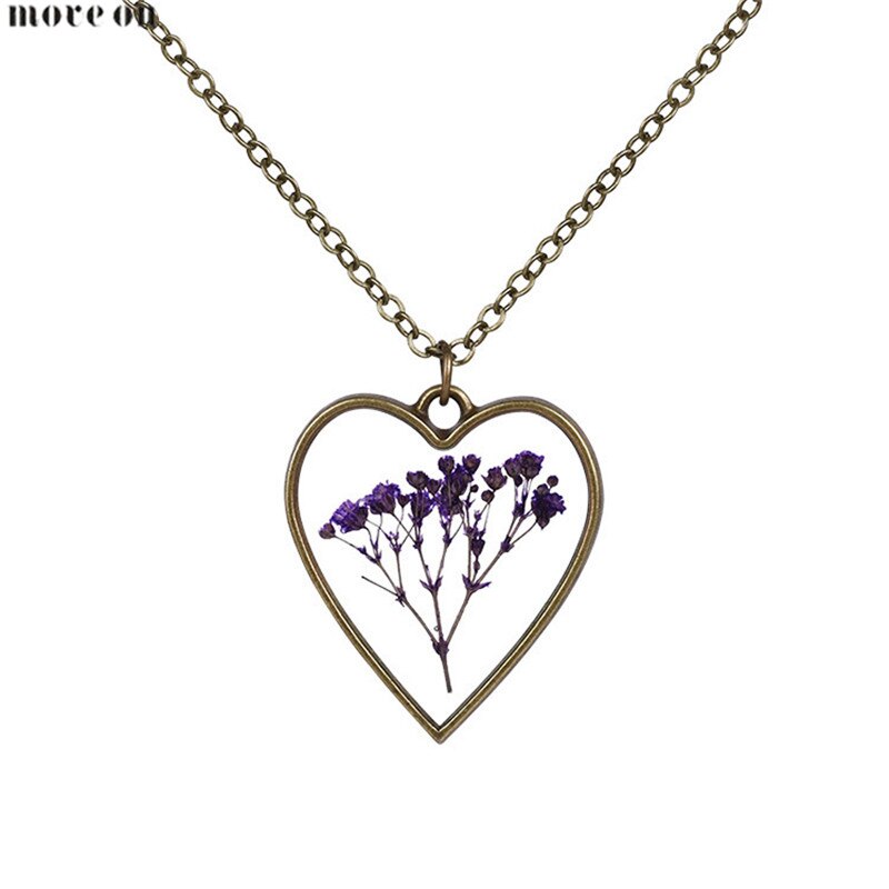 Summer Ocean Style Heart Shaped Dry Flower Necklaces Natural Choker Chain Pendant Jewelry Love Girlfriend For Wedding Gift