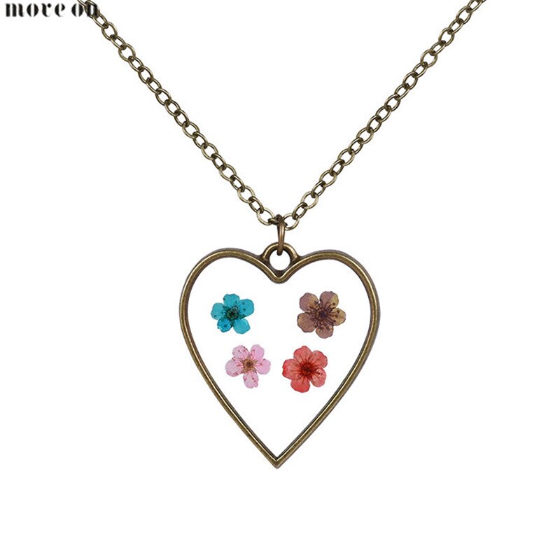 Summer Ocean Style Heart Shaped Dry Flower Necklaces Natural Choker Chain Pendant Jewelry Love Girlfriend For Wedding Gift