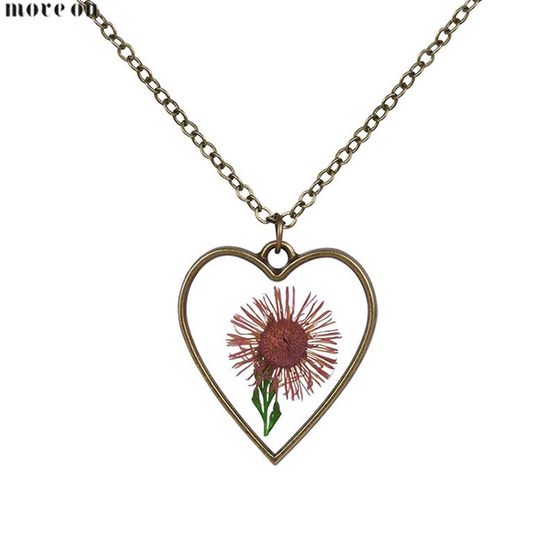 Summer Ocean Style Heart Shaped Dry Flower Necklaces Natural Choker Chain Pendant Jewelry Love Girlfriend For Wedding Gift