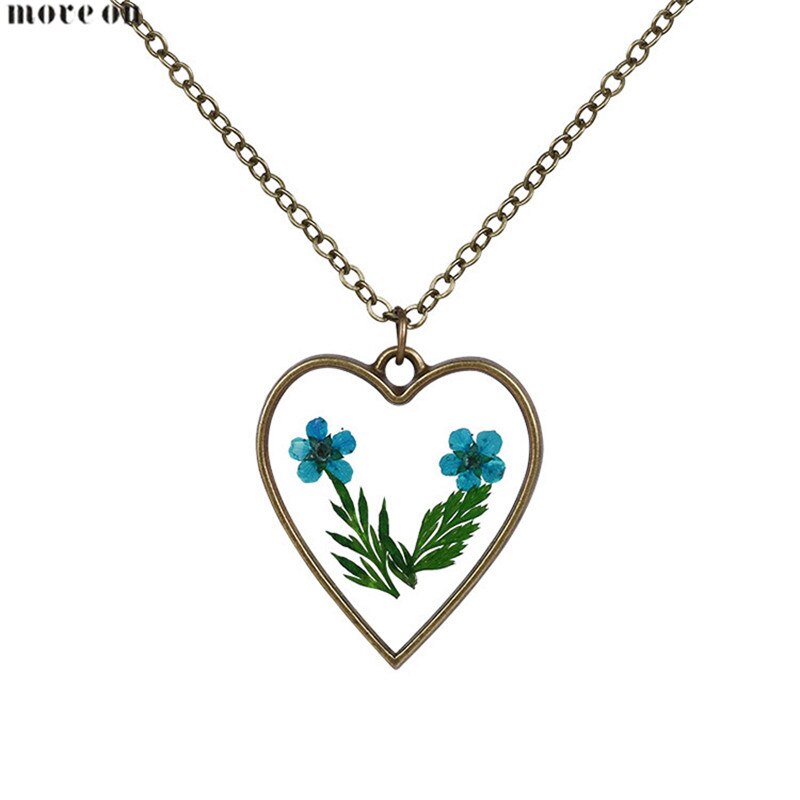 Summer Ocean Style Heart Shaped Dry Flower Necklaces Natural Choker Chain Pendant Jewelry Love Girlfriend For Wedding Gift