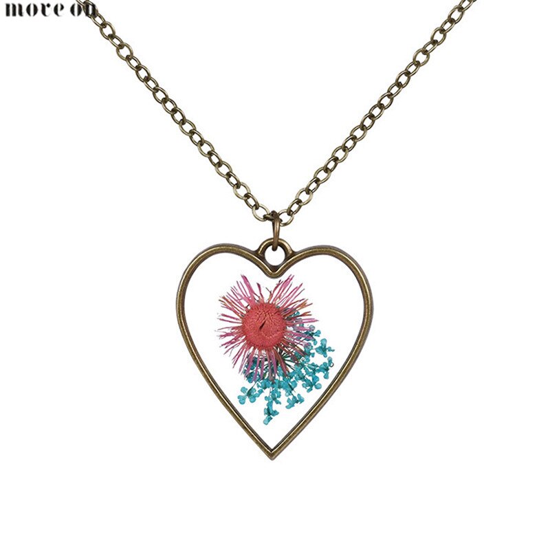 Summer Ocean Style Heart Shaped Dry Flower Necklaces Natural Choker Chain Pendant Jewelry Love Girlfriend For Wedding Gift