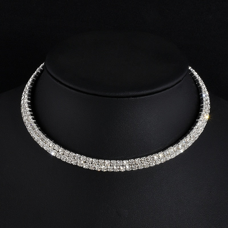 Rhinestone-chain necklace - Silver-coloured - Ladies