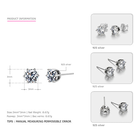 Genuine Sterling Silver Costume Jewelry Earrings for Women Lovely Exquisite Earrings Silver 925 Jewelry