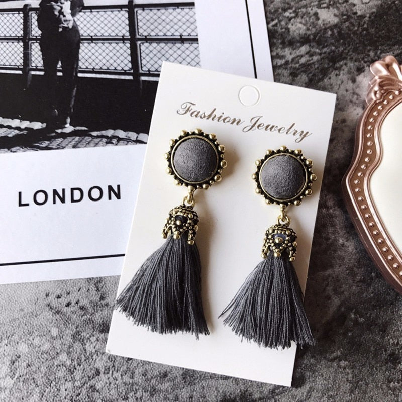 Tiny Tassel Earrings for Women Fashion Jewelry Vintage Velvet Ball Statement Fringed Drop Earring Female Jewellery 2020 New