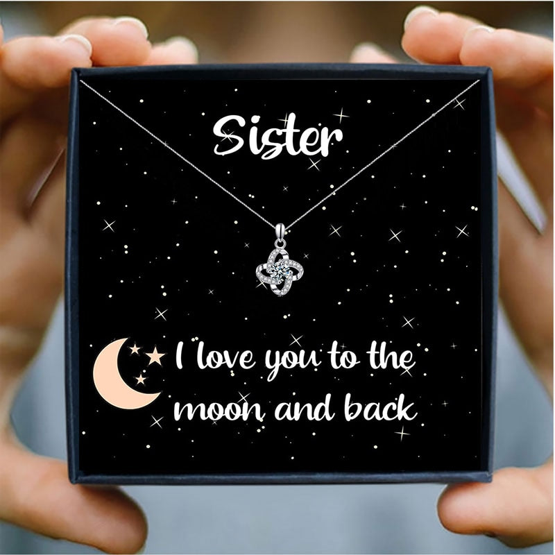 To my Sister Crystal Necklace Women Clavicle Chain Fine Jewelry Party Wedding Pendant Accessories for Family Gift