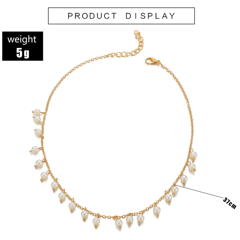 Tocona 1pcs/sets Charming Pearl Stone Chocker Necklace Gold Chain Alloy Metal Wedding Party Jewelry Gift Accessories 8891