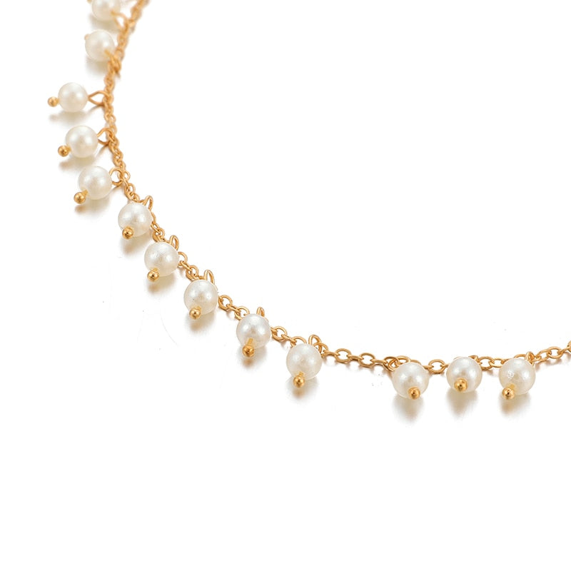 Tocona 1pcs/sets Charming Pearl Stone Chocker Necklace Gold Chain Alloy Metal Wedding Party Jewelry Gift Accessories 8891