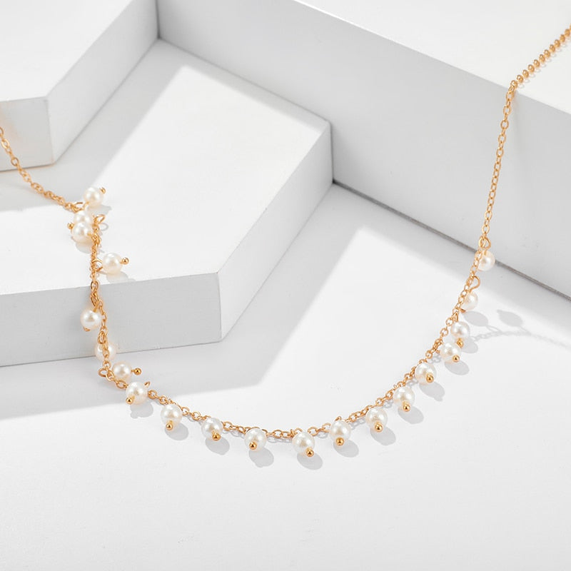 Tocona 1pcs/sets Charming Pearl Stone Chocker Necklace Gold Chain Alloy Metal Wedding Party Jewelry Gift Accessories 8891