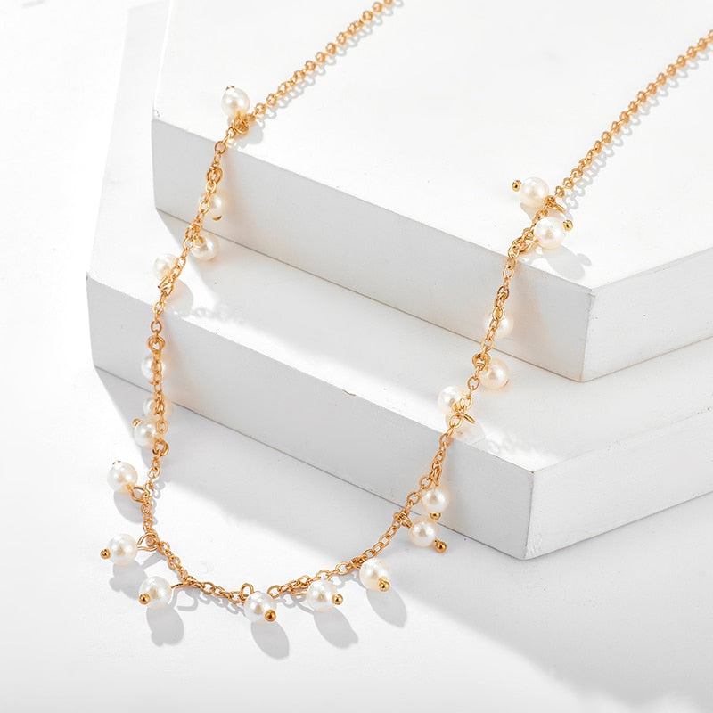 Tocona 1pcs/sets Charming Pearl Stone Chocker Necklace Gold Chain Alloy Metal Wedding Party Jewelry Gift Accessories 8891