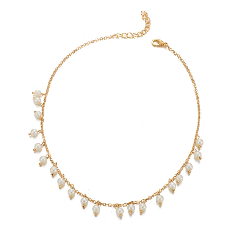 Tocona 1pcs/sets Charming Pearl Stone Chocker Necklace Gold Chain Alloy Metal Wedding Party Jewelry Gift Accessories 8891