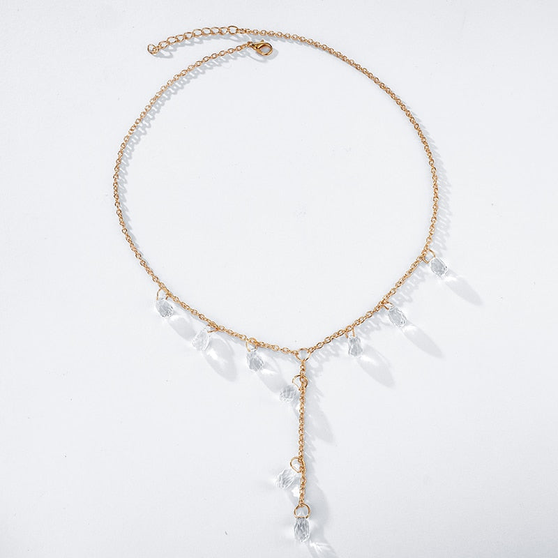 Tocona Luxurious Water Drop Crystal Stone Pendant Necklace for Women Gold Long Chain Chokcer Party Wedding Jewelry 13382