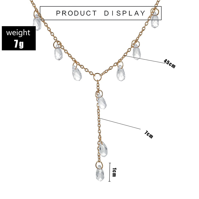 Tocona Luxurious Water Drop Crystal Stone Pendant Necklace for Women Gold Long Chain Chokcer Party Wedding Jewelry 13382