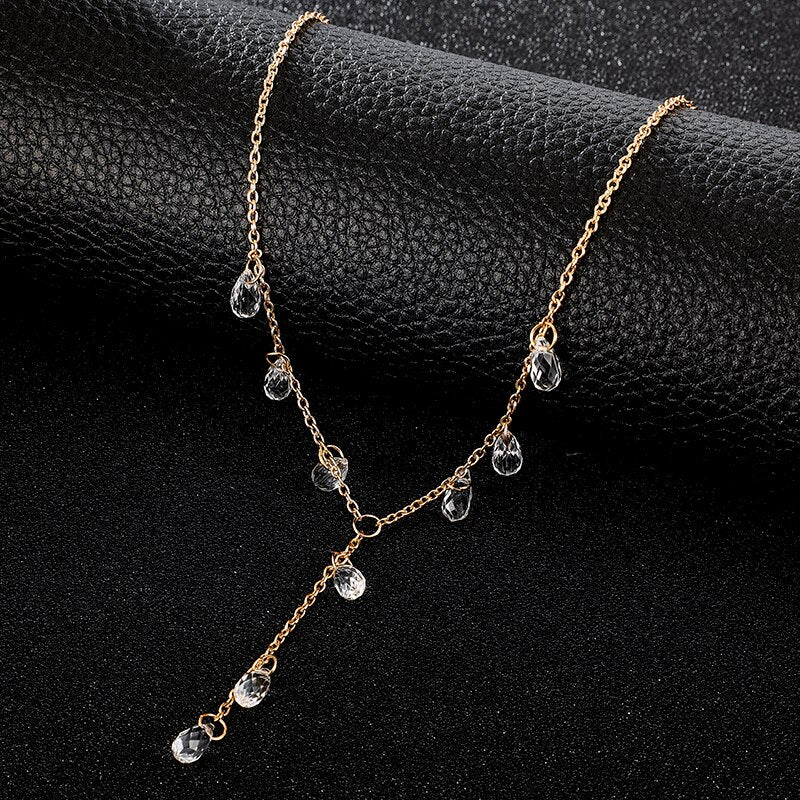 Tocona Luxurious Water Drop Crystal Stone Pendant Necklace for Women Gold Long Chain Chokcer Party Wedding Jewelry 13382