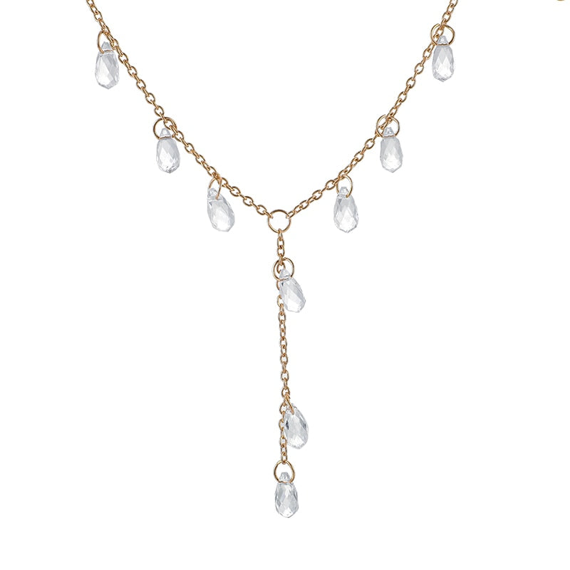 Tocona Luxurious Water Drop Crystal Stone Pendant Necklace for Women Gold Long Chain Chokcer Party Wedding Jewelry 13382