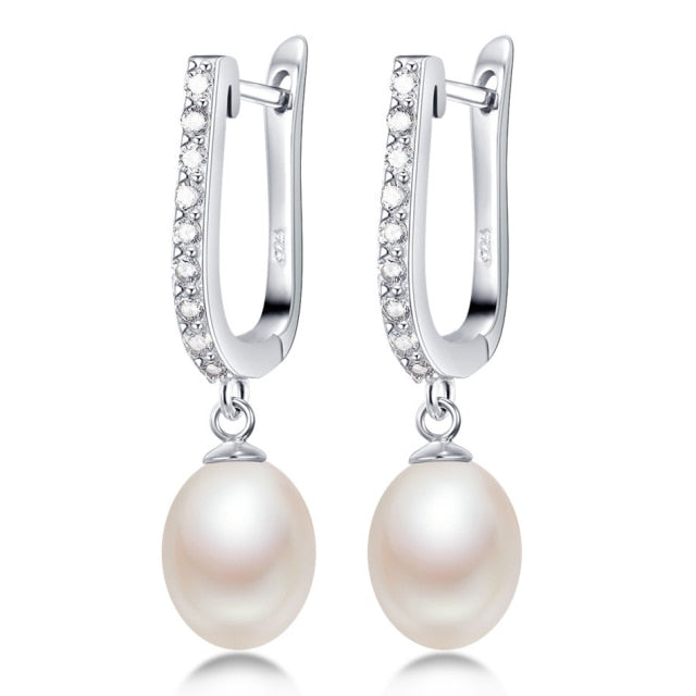 Top Sale 100% natural pearl earrings,fashion925 sterling silver jewelry Women Dangle Drop Earrings for Wedding Party 5color gift