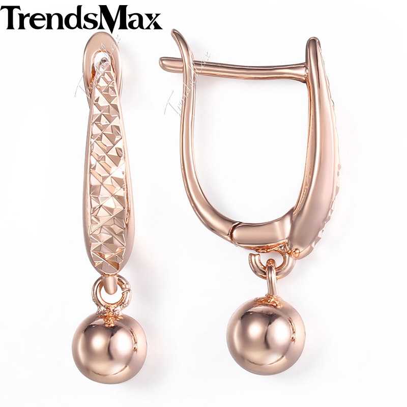 Geometric Beaded Ball Drop Earrings For Women Girls 585 Rose Gold Woman Earrings 2020 Jewelry Love Gift for Her KGE191