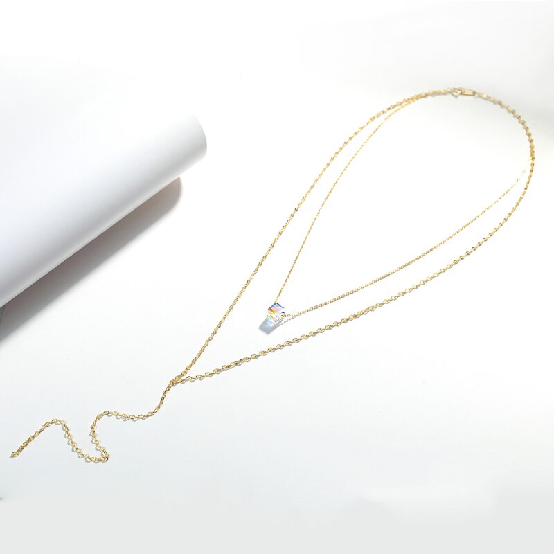 Trendy ORIGINALLY Y Necklaces Double Chain Crystals from Swarovski Long Pendants Gold Color Chain For Women Wedding Chic Gift