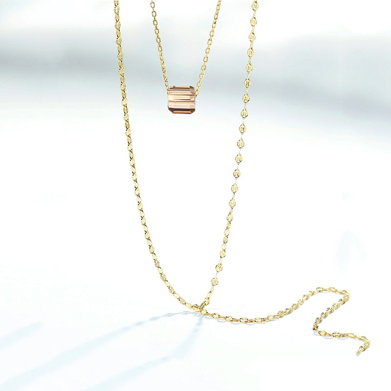 Trendy ORIGINALLY Y Necklaces Double Chain Crystals from Swarovski Long Pendants Gold Color Chain For Women Wedding Chic Gift