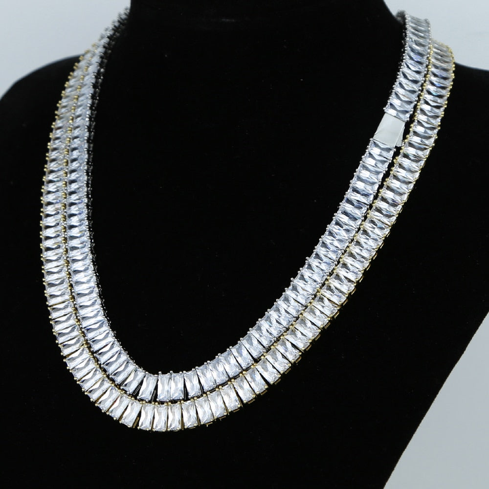 Trendy Square Lab Diamond cz Necklace White Gold Filled Party Wedding Chain Necklace For Women men Cuban Rock Hiphop Jewelry