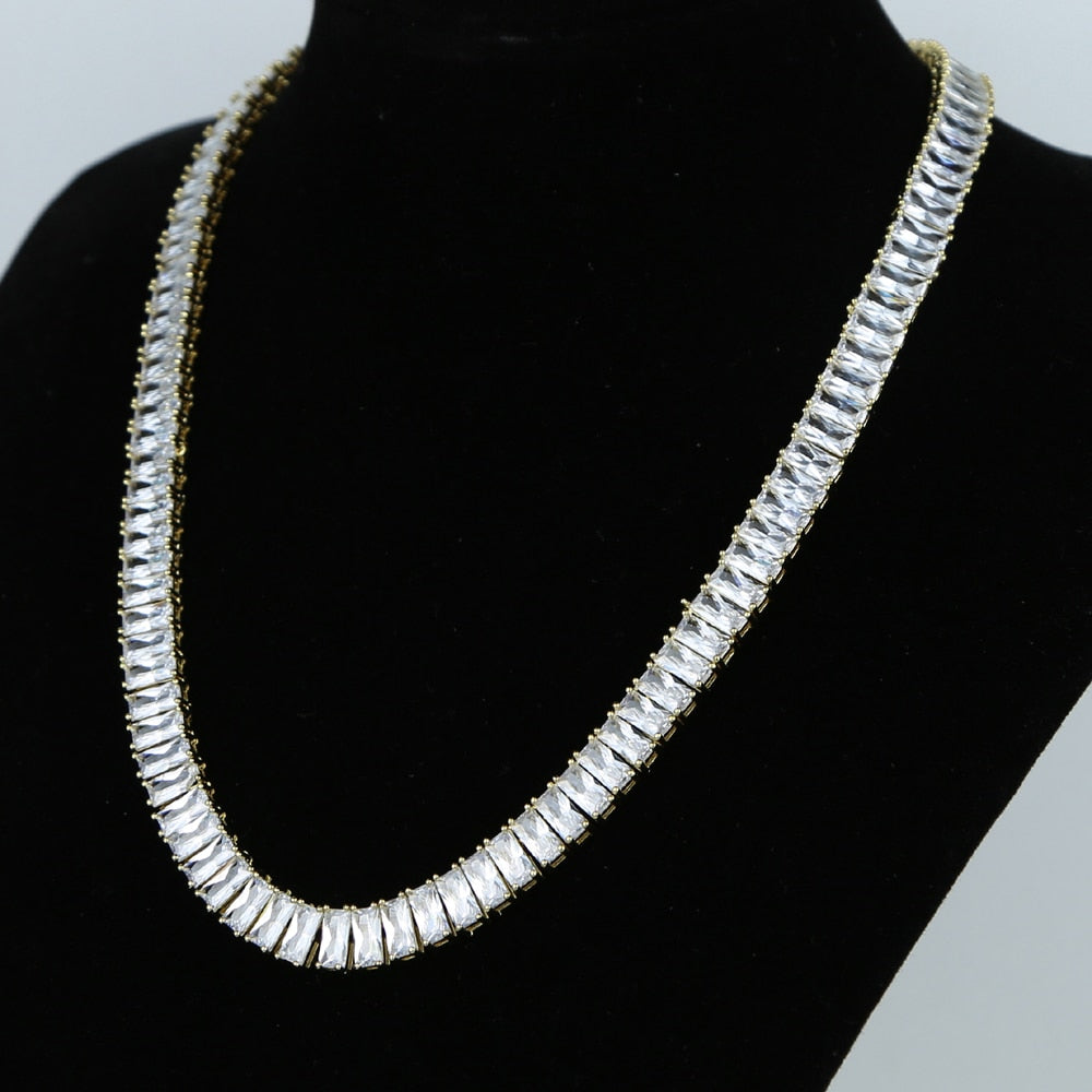 Trendy Square Lab Diamond cz Necklace White Gold Filled Party Wedding Chain Necklace For Women men Cuban Rock Hiphop Jewelry