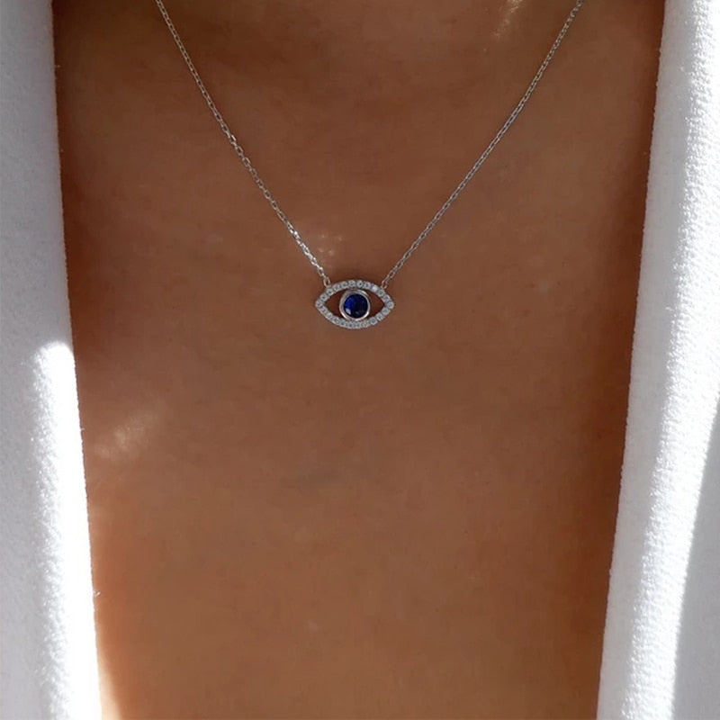 Turkey Blue Evil Eye Necklace Charm Blue Rhinestone Eye Choker Necklace for Women Boho Jewlery