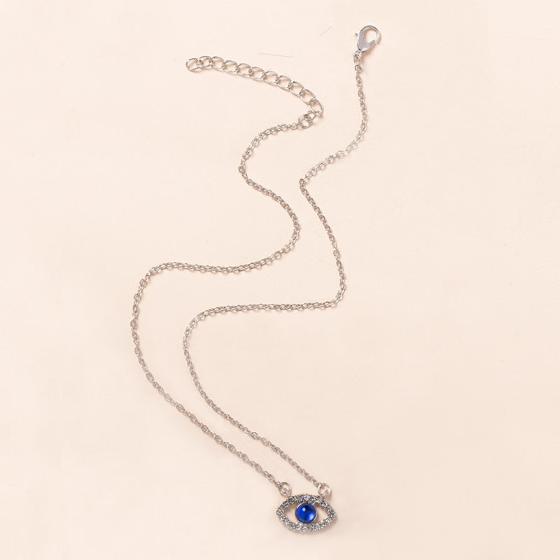 Turkey Blue Evil Eye Necklace Charm Blue Rhinestone Eye Choker Necklace for Women Boho Jewlery