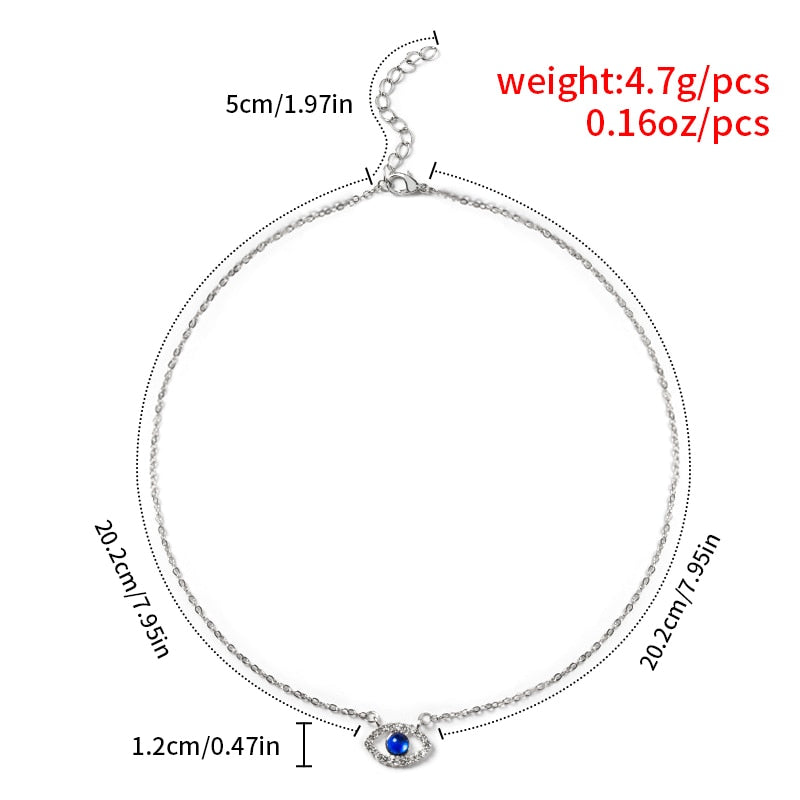 Turkey Blue Evil Eye Necklace Charm Blue Rhinestone Eye Choker Necklace for Women Boho Jewlery