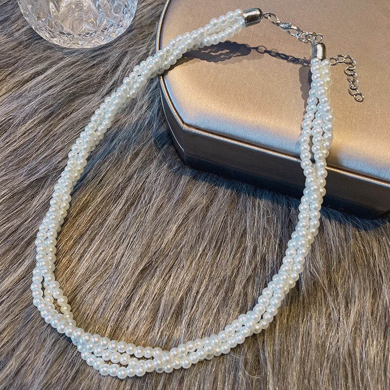 Twining Vintage Pearl Necklaces For Women Trendy French Romantic Style Wedding Jewelry Personality Irregular Clavicle Chain