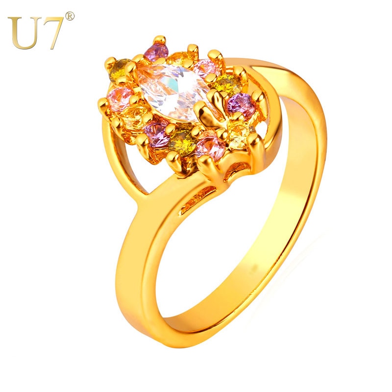 New Wedding Ring For Women Jewelry Gold Color Multicoloured Oval Cubic Zirconia Ring For Women Gift Wholesale R435