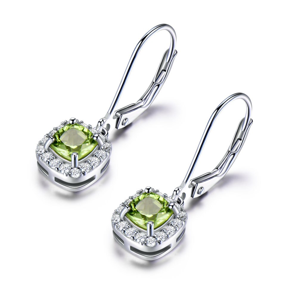 1.36ct Natural Peridot Square Drop Earrings Genuine Silver 925 Elegant Casual Jewelry Gemstone For Women Wedding Gifts