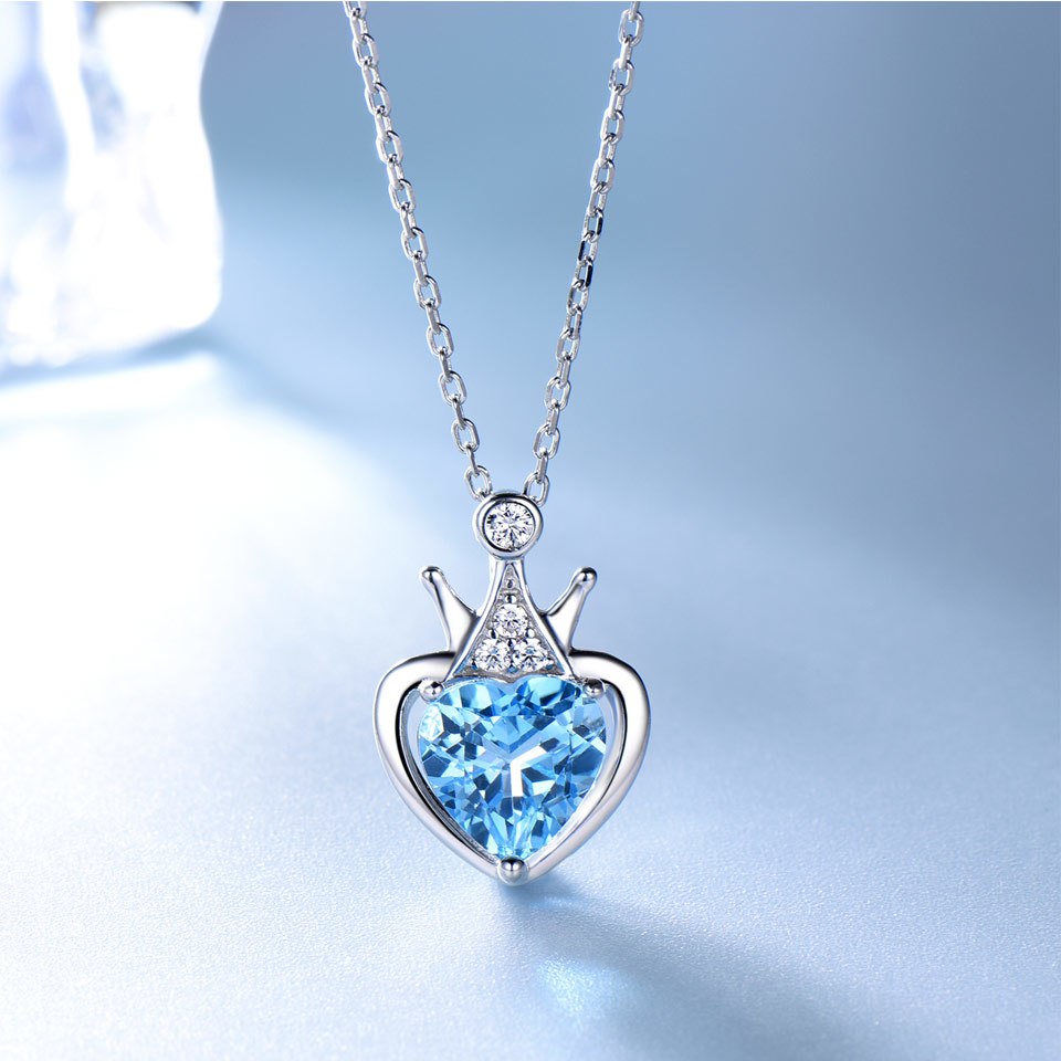 2.25ct Natural Swiss Blue Topaz Gemstone Heart Pendants Necklaces For Women 925 Sterling Silver Necklace Jewelry Gift