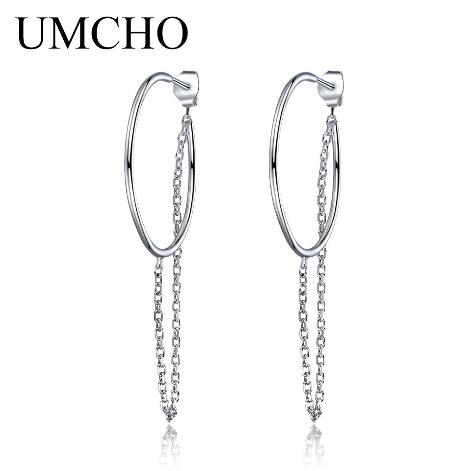 Genuine 925 Sterling Silver Circle Earrings Simple Fashion Chain Hoop Earrings For Women Party High Quality Fine Jewelry
